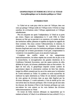 Géopolitique et Forme de l'Etat au Tchad