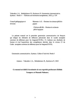 Grammaire communicative SYNTAXE Partie I
