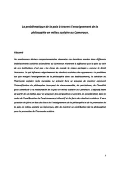 La problématique de la paix à travers l'enseignement de la philosophie