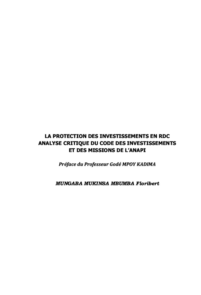 La protection des investissements en RDC