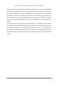 Emission et Gestion de trackers Matières Premières dans la zone UEMOA