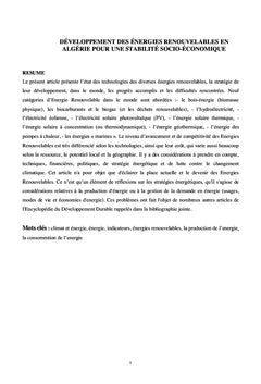 Développement des énergies renouvelables en Algérie