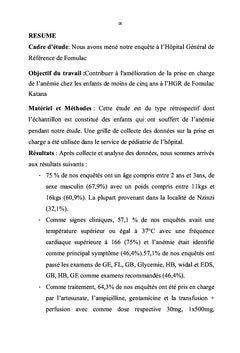 Anémie chez les enfants de 0 - 5 ans à l'HGR de FOMULAC Katana