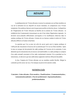 L'exercice de la contrainte par l'Union Africaine sur ses membres