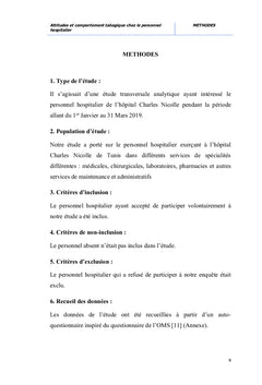 Attitudes et Comportement Tabagique chez le Personnel Hospitalier