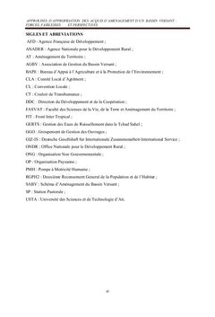 Approches d'appropriation des acquis d'aménagement d'un bassin versant