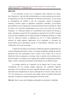 Approches d'appropriation des acquis d'aménagement d'un bassin versant