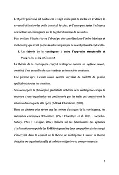 La contingence de l'adoption des outils de coûts dans les PME