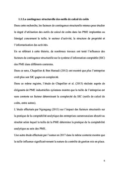La contingence de l'adoption des outils de coûts dans les PME