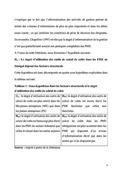 La contingence de l'adoption des outils de coûts dans les PME
