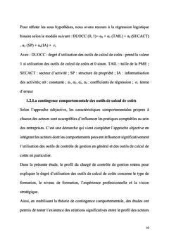 La contingence de l'adoption des outils de coûts dans les PME