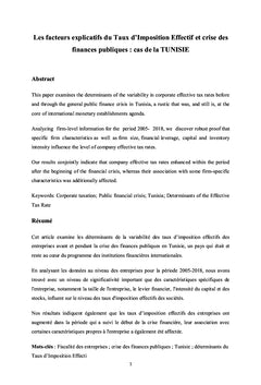 Taux d'imposition effectif et crise des finances publiques en Tunisie