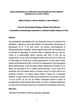Aspect phénotypique et moléculaire des   thalassémies intermédiaires
