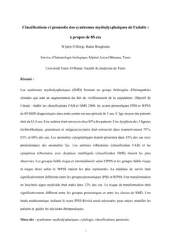 Classifications et pronostic des syndromes myélodysplasiques