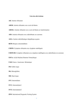 Classifications et pronostic des syndromes myélodysplasiques