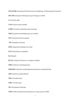 Classifications et pronostic des syndromes myélodysplasiques