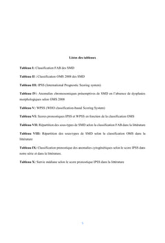 Classifications et pronostic des syndromes myélodysplasiques