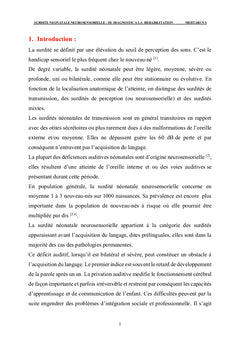 SURDITE NEONATALE NEUROSENSORIELLE: DU DIAGNOSTIC A LA REHABILITATION