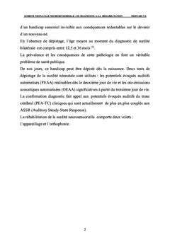 SURDITE NEONATALE NEUROSENSORIELLE: DU DIAGNOSTIC A LA REHABILITATION