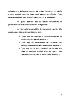 La gestion des déchets solides ménagers (DSM) à Ngaliema