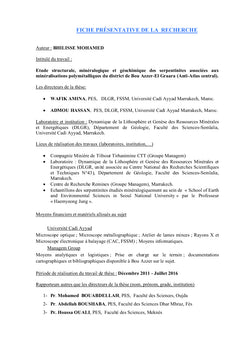 Relation entre la serpentinisation et la minéralisation cobaltifère