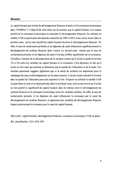 Développement Financier, Capital Humain et Croissance Economique