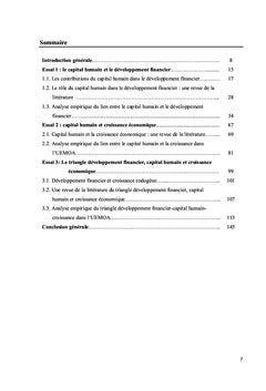 Développement Financier, Capital Humain et Croissance Economique