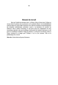 Portée et limite du soft power des puissances en Afrique.