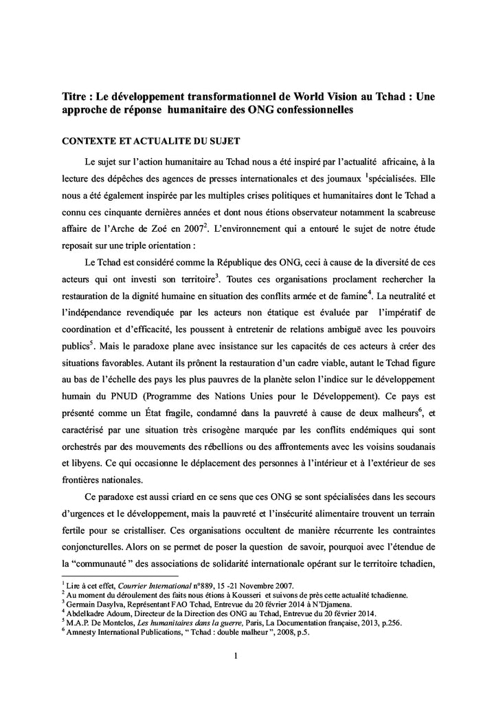 Le développement transformationnel de World Vision au Tchad: