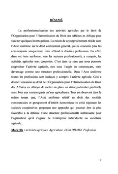 Le Droit OHADA et la Professionnalisation des Activités Agricoles