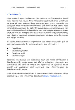 Introduction a l'exploitation des mines