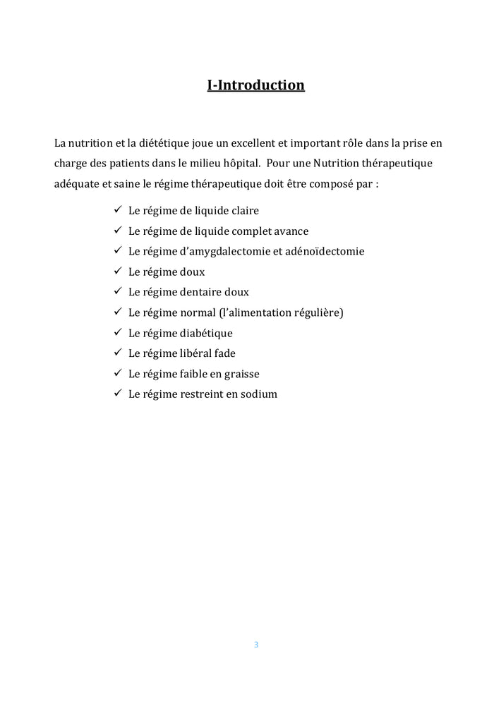 Diététique standard de l'hôpital