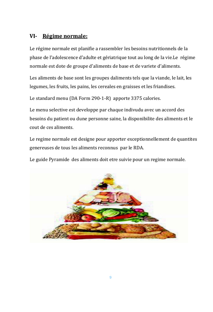 Diététique standard de l'hôpital