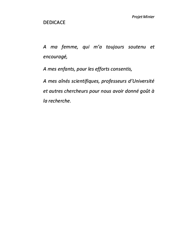 Projet Minier Tome I