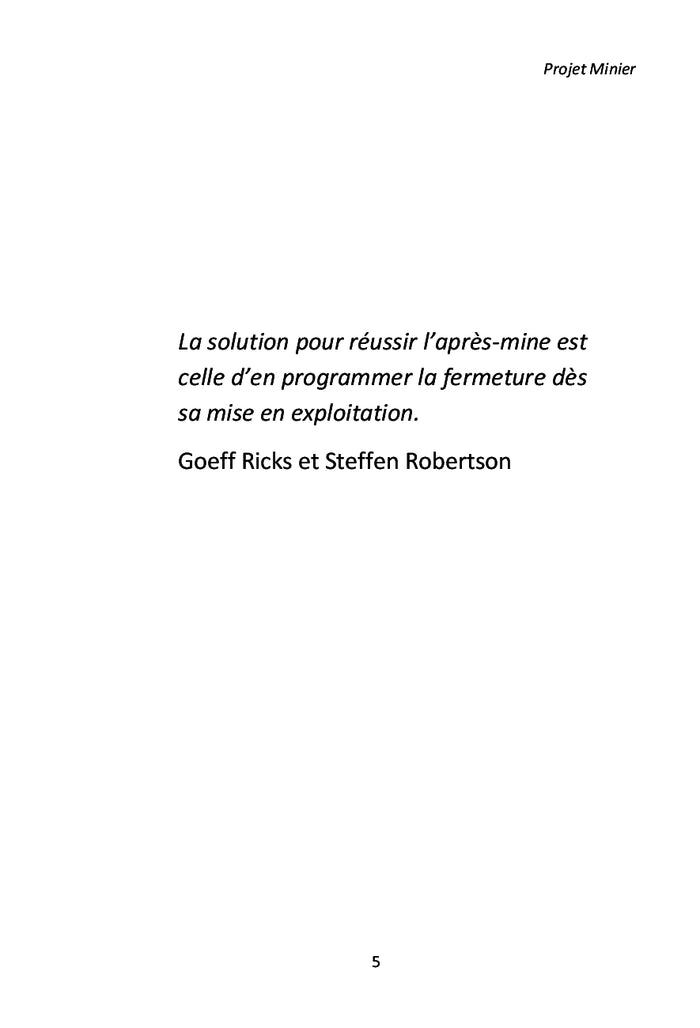 Projet Minier Tome I