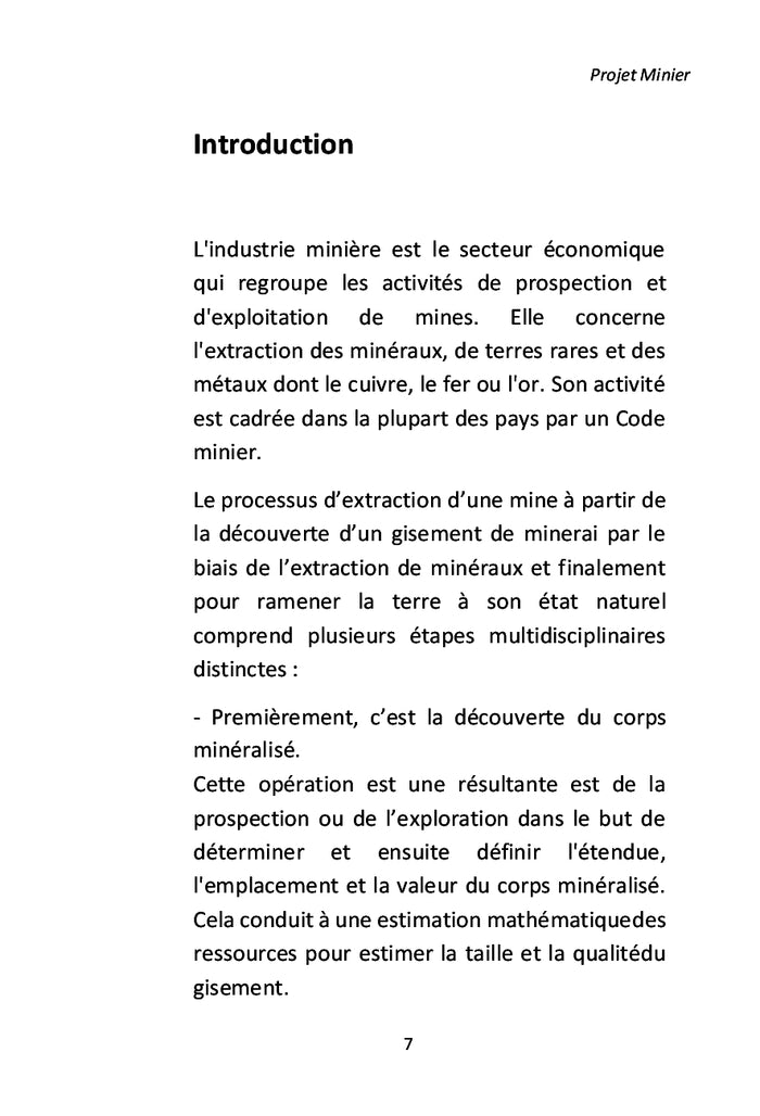 Projet Minier Tome I