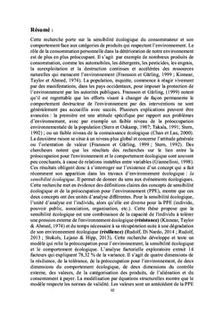PPE, SENSIBILITE ECOLOGIQUE ET COMPORTEMENT ECOLOGIQUE