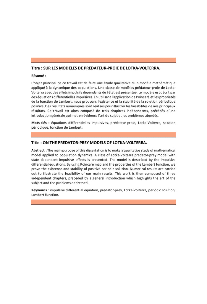 Sur les modèles de prédateur-proie de Lotka-Volterra