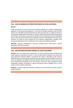 Sur les modèles de prédateur-proie de Lotka-Volterra
