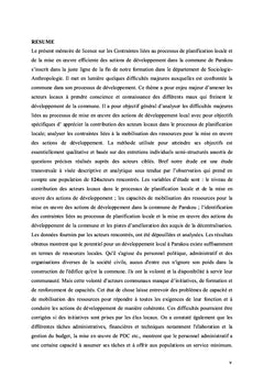 Planification locale et mise en oeuvre des actions de développement