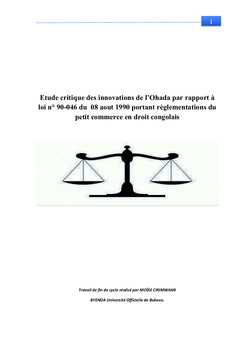 Etude critique des innovations de l'Ohada par rapport à loi n° 90-046