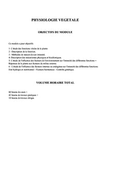 Physiologie Végétale