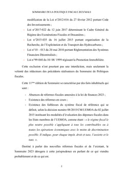 Sommaire de la Politique Fiscale 2023, Mali