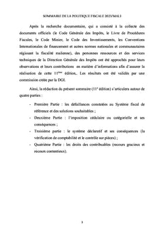 Sommaire de la Politique Fiscale 2023, Mali