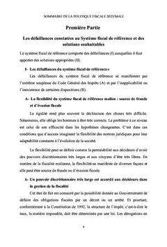 Sommaire de la Politique Fiscale 2023, Mali