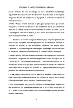 Sommaire de la Politique Fiscale 2023, Mali