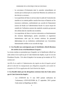 Sommaire de la Politique Fiscale 2023, Mali