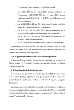 Sommaire de la Politique Fiscale 2023, Mali