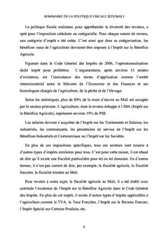 Sommaire de la Politique Fiscale 2023, Mali