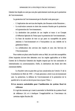 Sommaire de la Politique Fiscale 2023, Mali